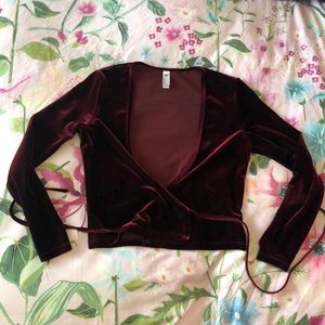 Long Sleeve Red Velvet Wrap American Apparel Top